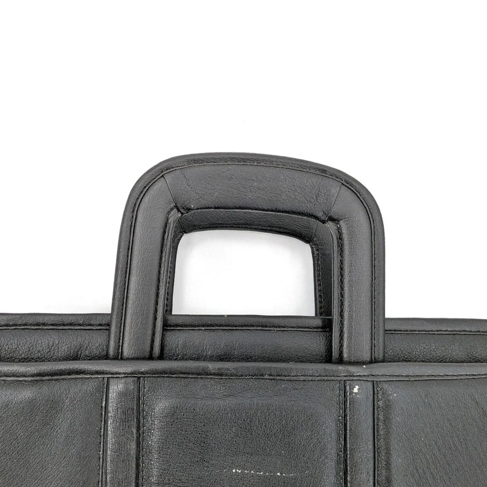 Vintage Black Faux Leather Briefcase Attache‎ Case Drop-In Handles